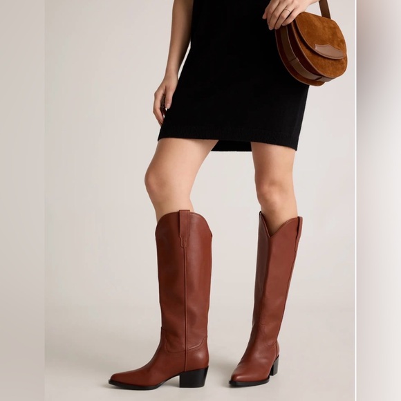 Quince Italian Leather Tall Western Boots in Saddle Brown Size 9 LIKE NEW - Picture 2 of 15